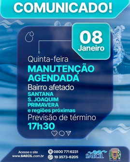 SAECIL REALIZA MANUTENÇÃO PROGRAMADA NA UNIDADE DO BAIRRO SANTANA NESTA QUINTA-FEIRA (08)
